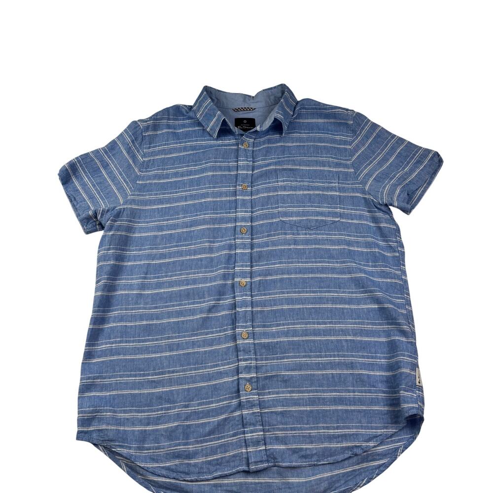Ben Sherman Striped Lightweight Linen/Rayon Resort Button Down Shirt Men's L